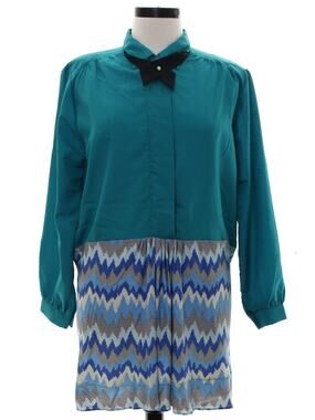Vintage 80s Joanna Turquoise Shirt Dress Mini Long Sleeve USA Women's 22